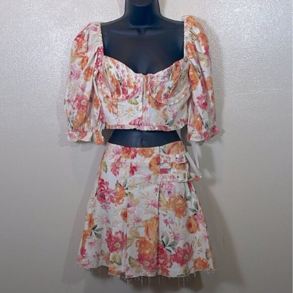 For Love and Lemons Peony Cropped Blouse and skirt set size Large - Picture 3 of 10